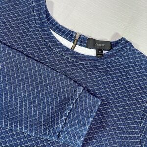 J Crew Womens‎ Quilted Sweatshirt Medium Indigo Blue Back Zipper Crop Top C0975